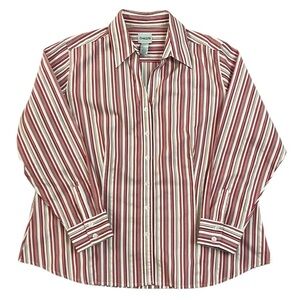 Chico’s Red Striped Button Front Shirt Metallic Tailored Cotton Blend 3 (XL-16)